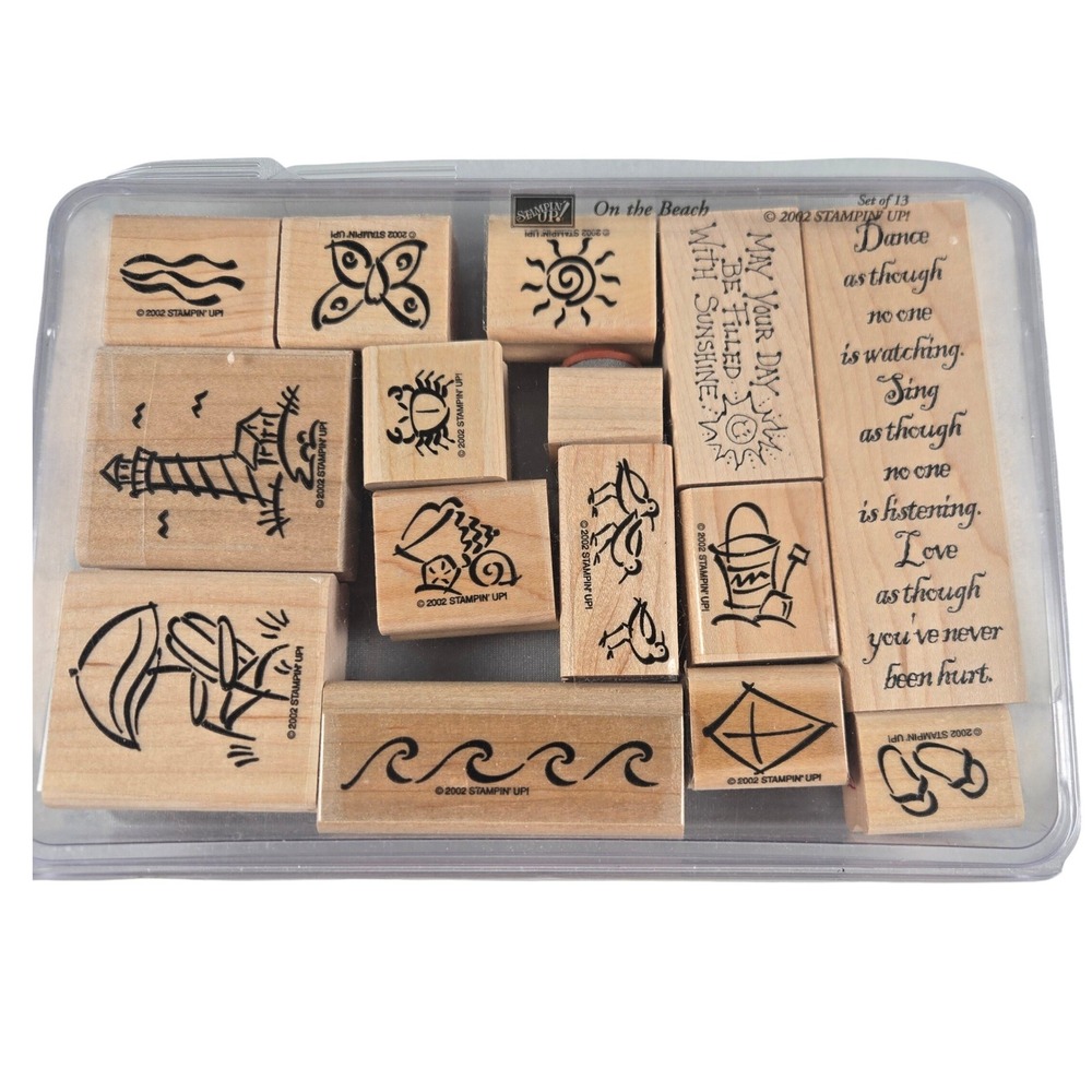 Stampin Up Rubber Stamp Set On the Beach 13pc Wood Mount 2002 Coastal
